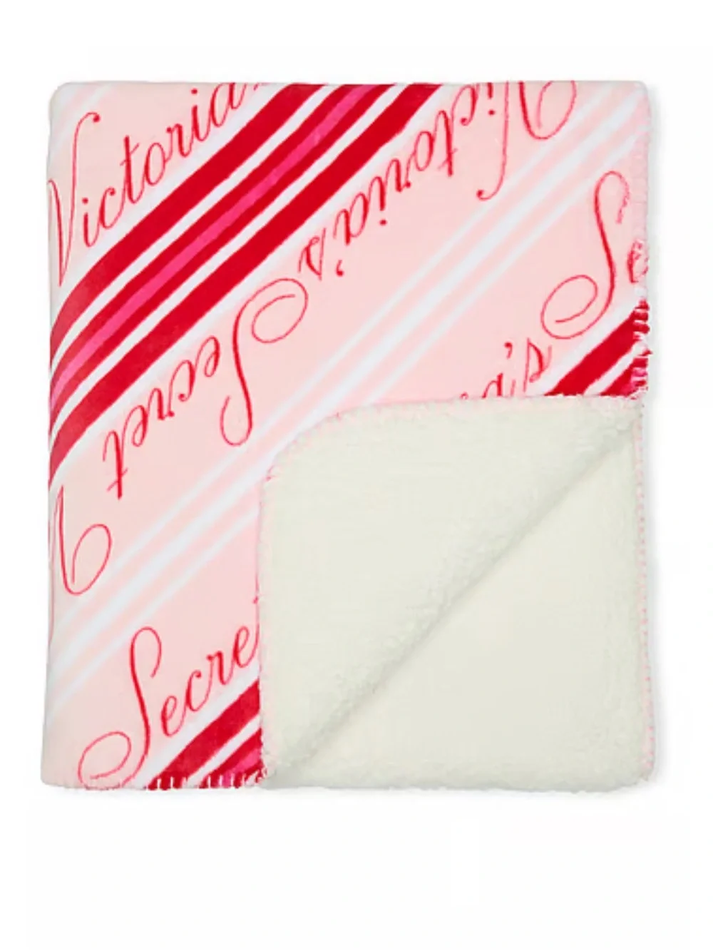 NEW Victoria's Secret Cursive Logo Cozy Pink & Red Plush Sherpa Throw Blanket